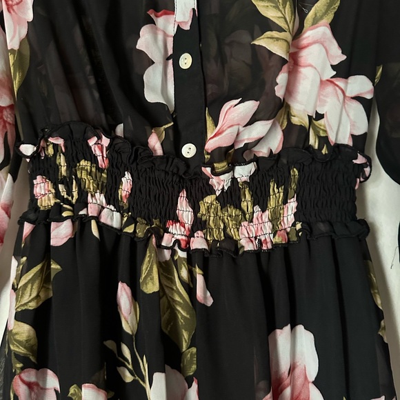 Black and Pink Long Sleeve V-Neck Sundress - Picture 5 of 15